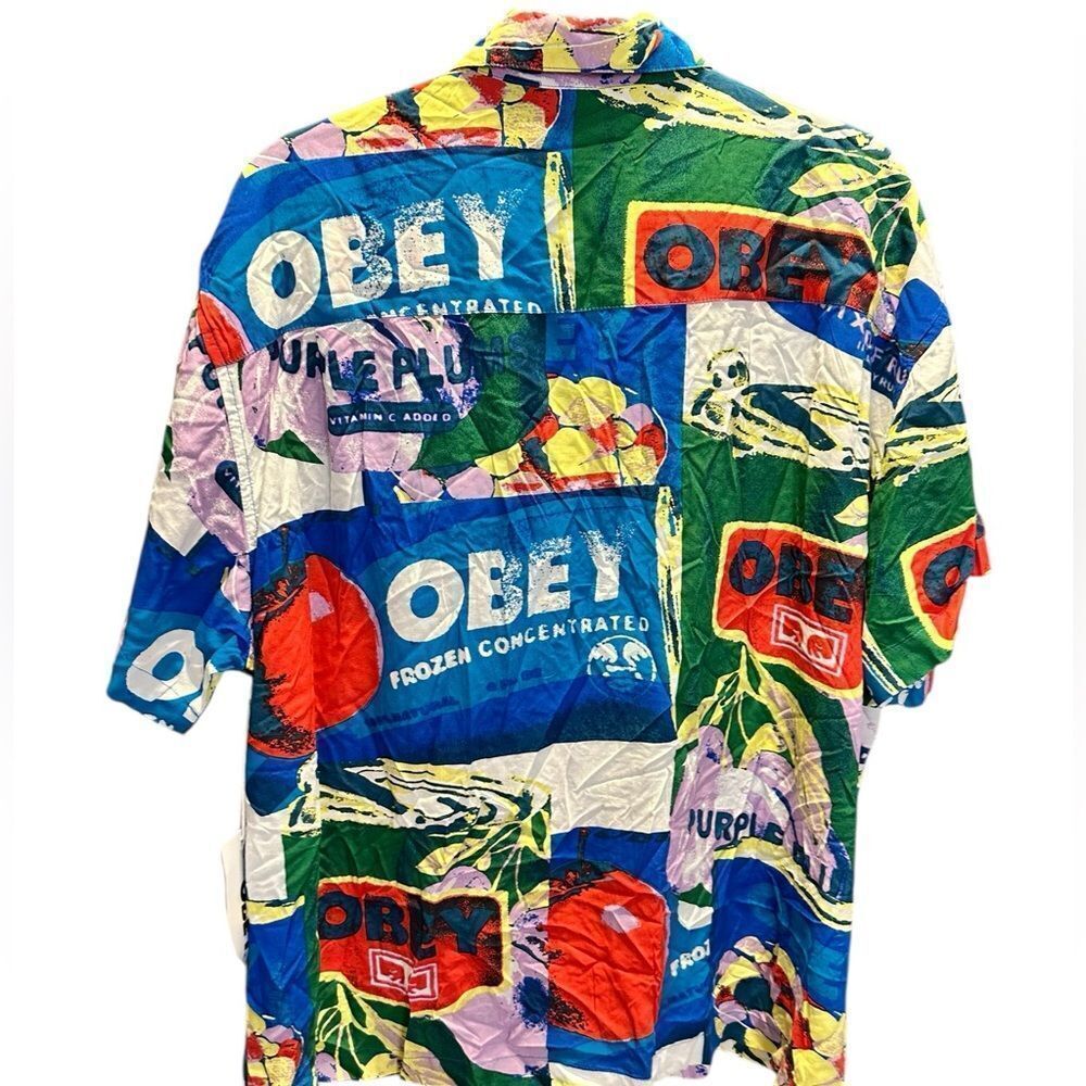 NWT OBEY Men's Multicolor Graphic Short Sleeve Button Down Shirt - Size XL - Picture 8 of 10